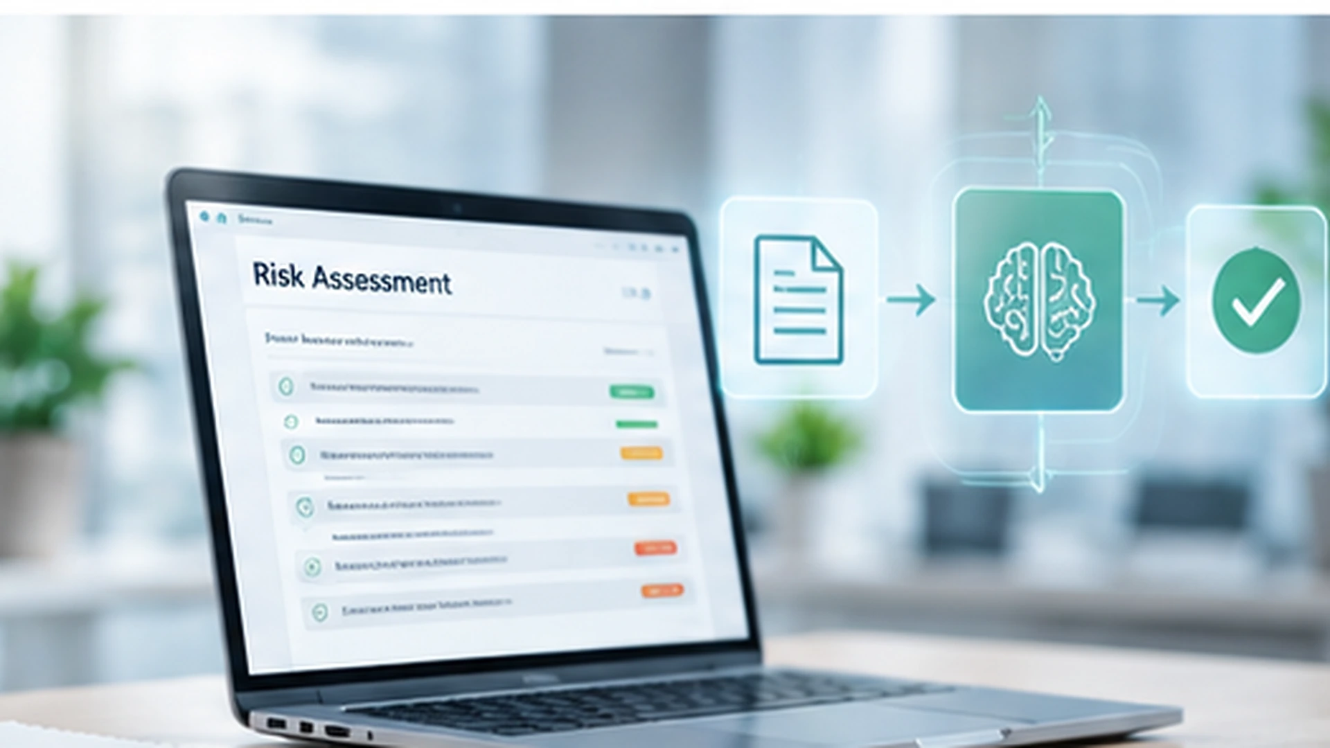 AI-assisted risk-assessment workflow progressing from work information to human review.